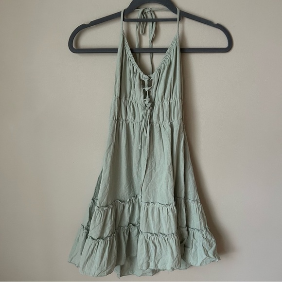 NWOT SHEIN Light Green Ruched Tiered Halter Sleeveless Sundress Size Small - Picture 4 of 8